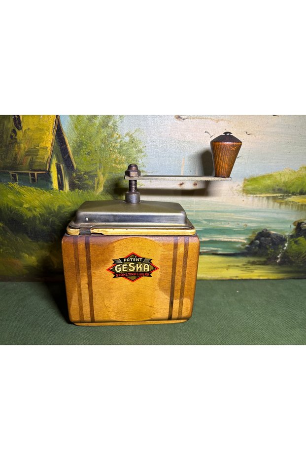 1980S German Geska Wooden Coffee Grinder Measures 13 Cm, 6.5 Cm, and 19 Cm.