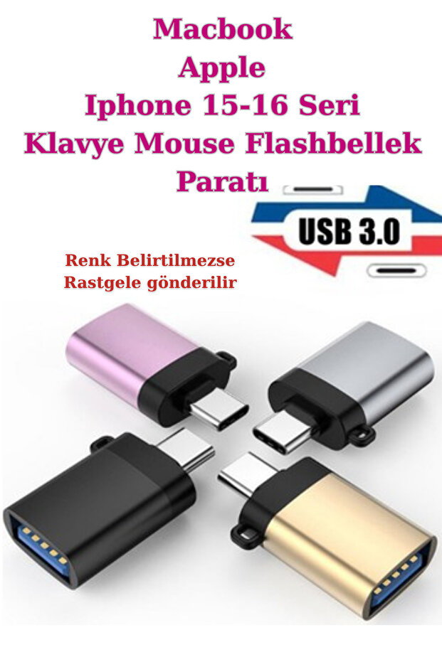 Iphone 15 16 Seri Macbook Apple Çeviri Adaptörü Type C to Usb 3.0 Klavye Mouse Flaşhbellk Aparatı - 1