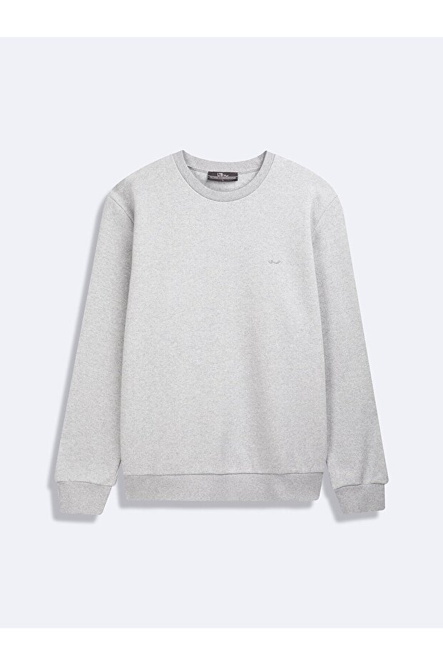 Uzun Kollu Sıfır Yaka Basıc Gri Sweatshırt - 2