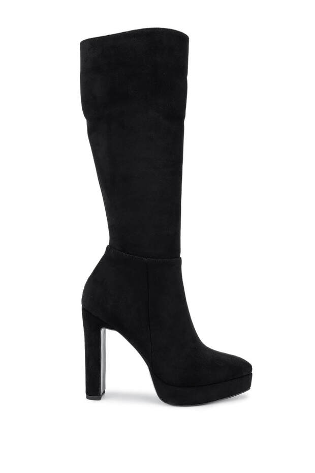 Women's Faux Leather Black Suede Heeled Boots