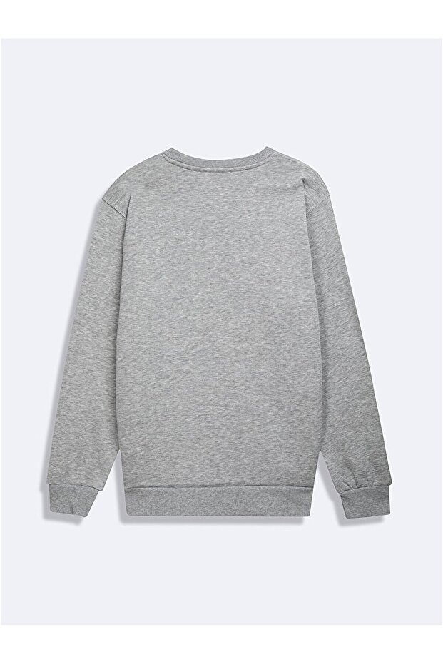 Uzun Kollu Sıfır Yaka Basıc Gri Sweatshırt - 3