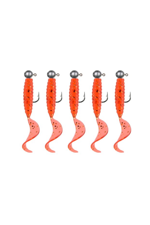 1 bag red JYJ 5pcs/bag 1g jig hook with 4cm fishing grub worm maggot soft small lure bait artificail