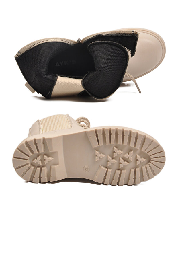 Bej Polarlı Kaymaz Soğuğa Dirençli Deri Çocuk Bot Tuno 07 F - 5