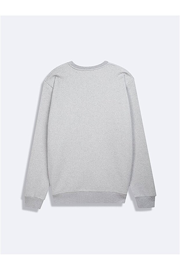 Uzun Kollu Sıfır Yaka Basıc Gri Sweatshırt - 3