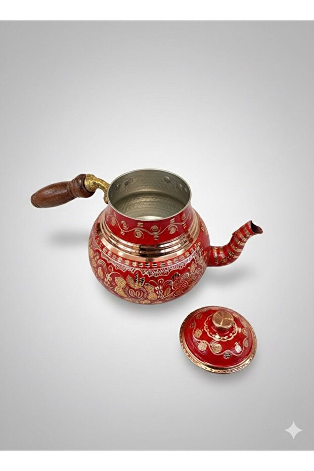 إبريق شاي نحاسي صغير أحمر اللون - 3