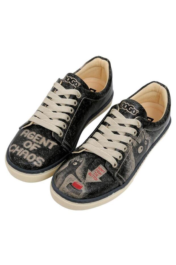 Women's Vegan Leather Black Sneakers - Agent of Chaos Design