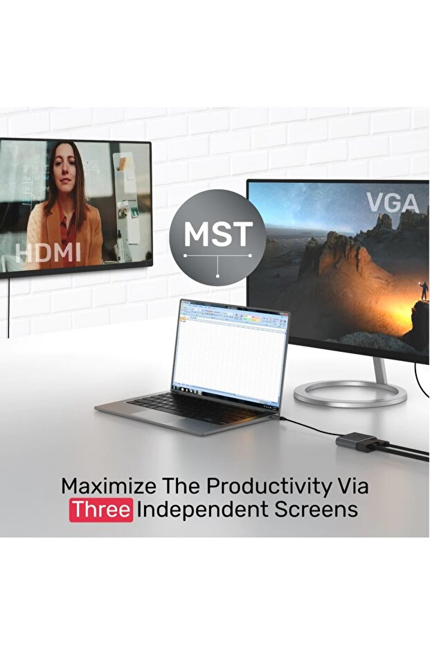 موزع USB-C 4 في 1 مع HDMI بدقة 4K، VGA، USB-A، 100 واط PD - محول شاشة مزدوجة | D1049A - 5