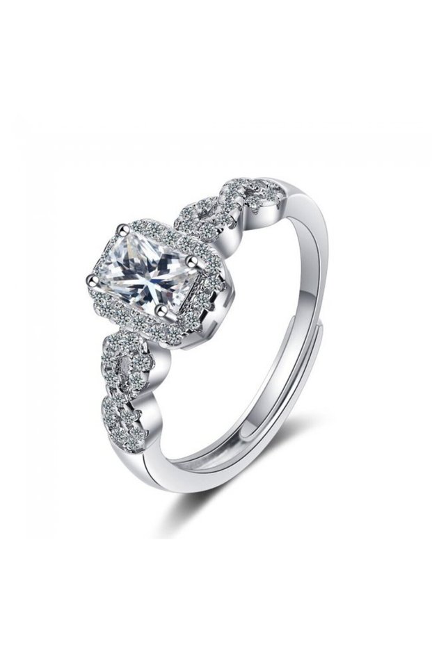 Silver ring plated with white gold and SW Square elements, adjustable