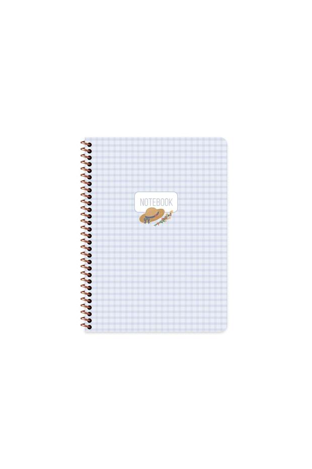 16.5X22.5 Spiral Bound Hard Cover Gingham Striped Notebook - Blue