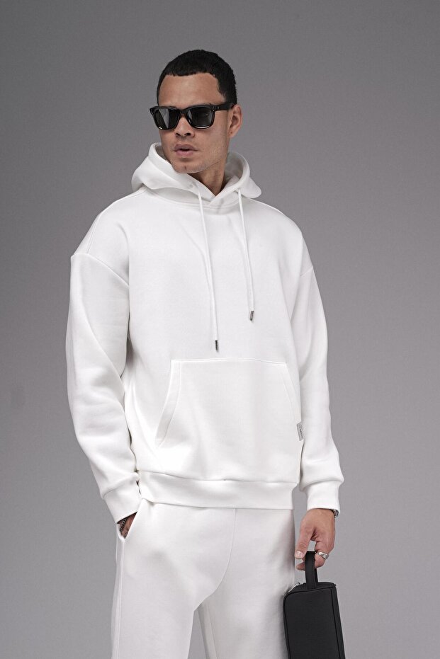 Trend Biz Kangaroo Pocket Oversized Hooded Straight Bottom Top Set