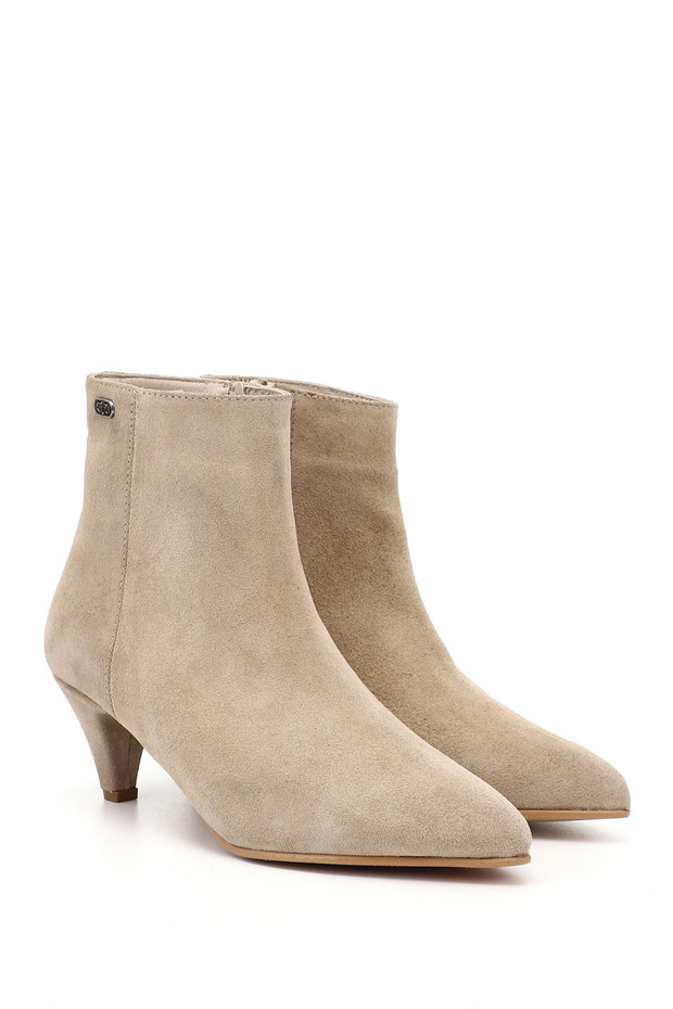 Kadın / Kız Bej Süet Fermuarlı Sivri Burun Hakiki Deri Bot - 3