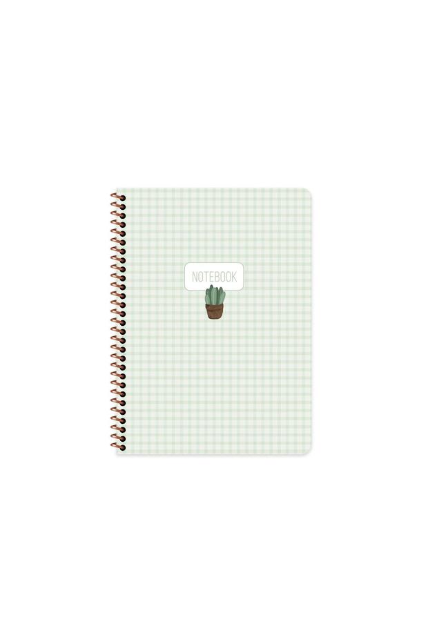 16.5X22.5 Spiral Bound Hard Cover Gingham Striped Notebook - Green