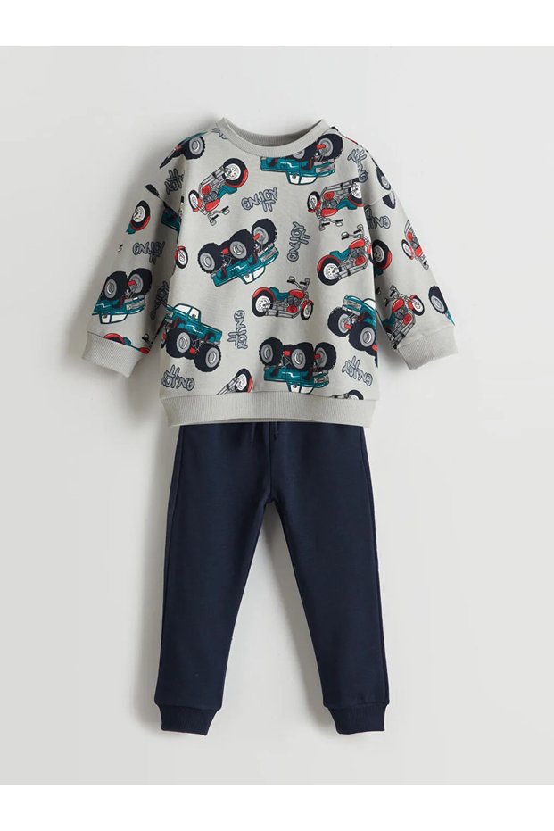 Lcw Kids Gray Crew Neck Boys' Sweatshirt and Sweatpants Set of 2