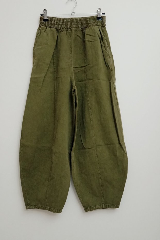 Women's Khaki Snow Washed Gabardine Shalwar Trousers – Relaxed Fit, Cotton