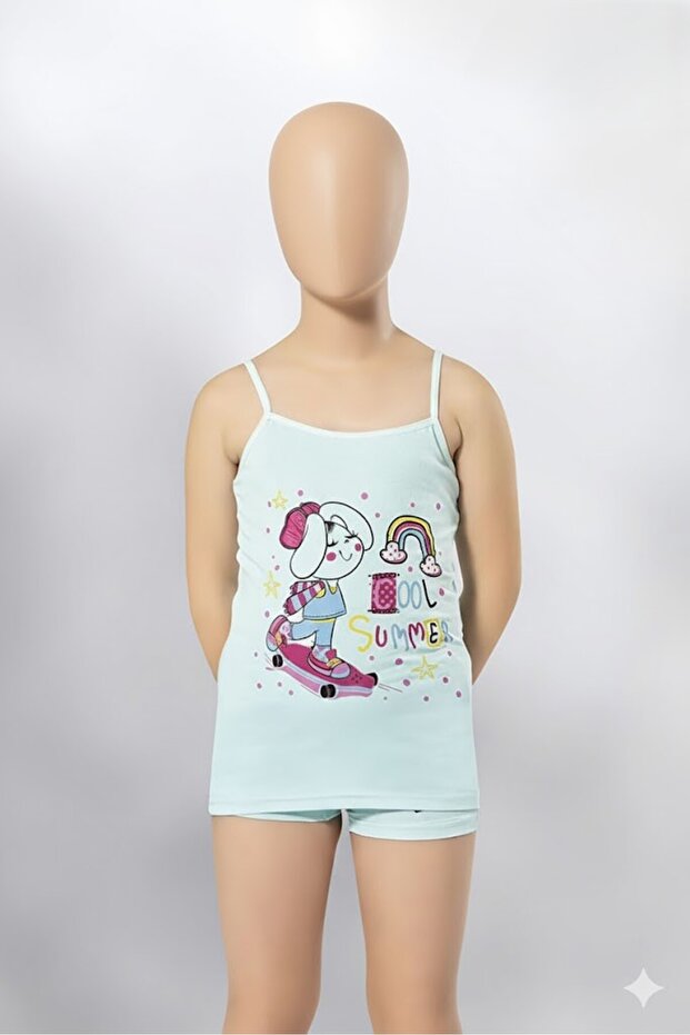Printed (3408) Girls' Undershirt 1 Quality Cotton Anti-Sweat 3 Pieces