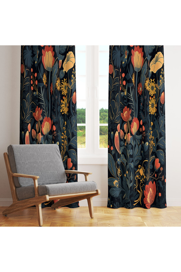 Black Orange Artistic Floral 140X260 Single Wing Background Curtain