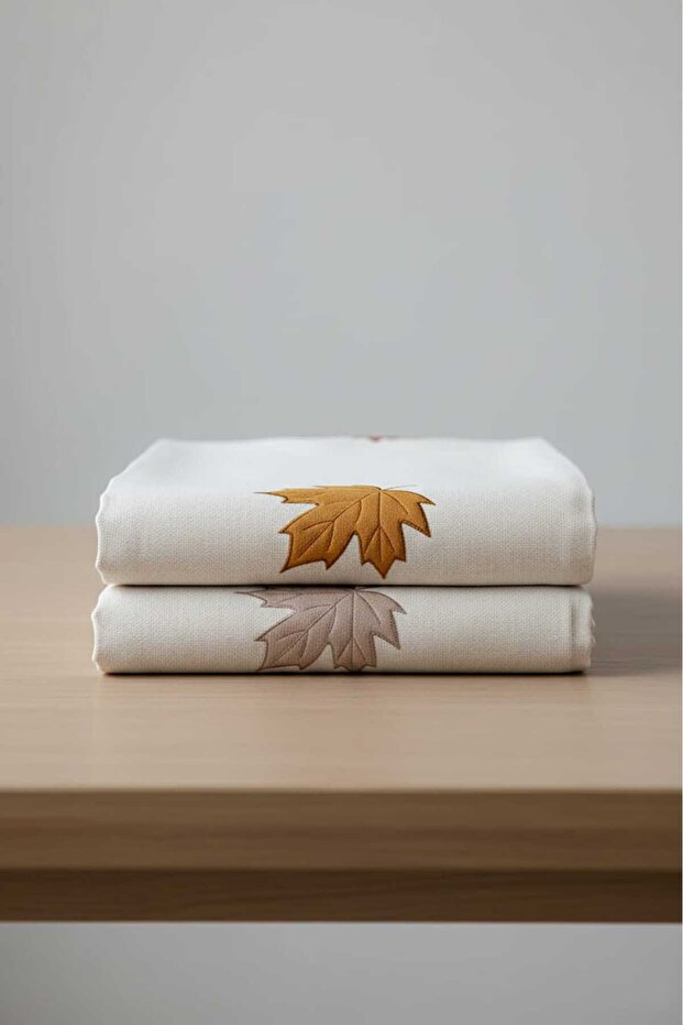 Kadife Nakışlı Kalın Keten Runner ve 6'lı Amerikan Servis Takımı | Lüks Sofra Takımı - 6