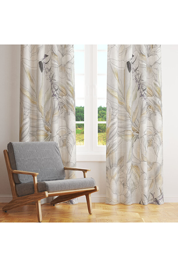 Gray Background Premium Pastel Drawing Floral Single Wing Backdrop Curtain