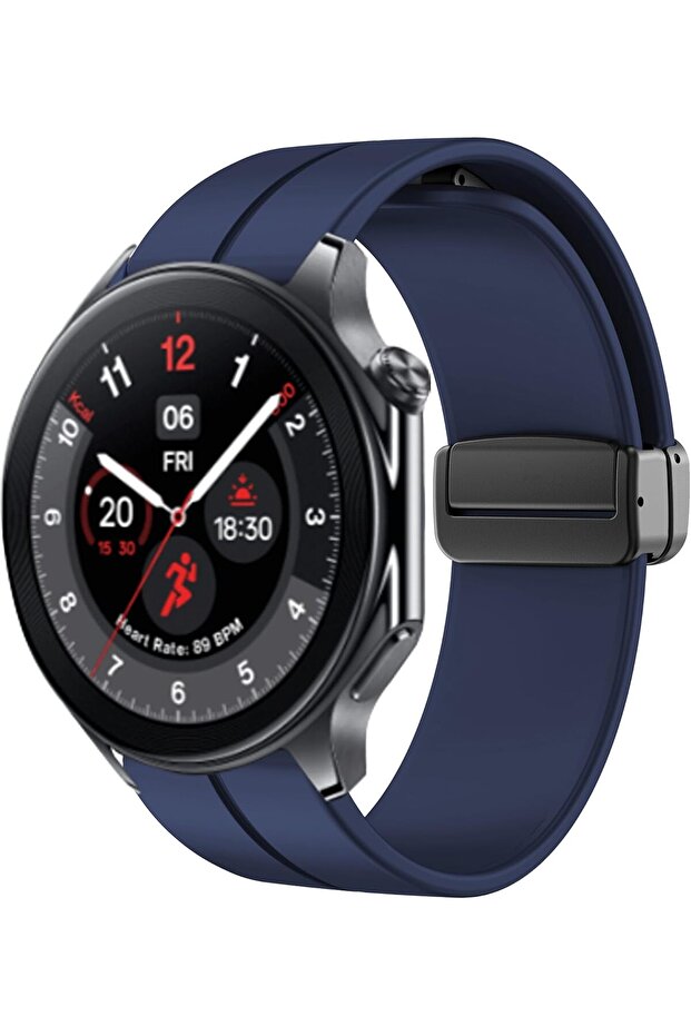 Compatible for OnePlus Watch 2 Bands, Soft Silicone Magnetic Buckle Sport Wristband Blue