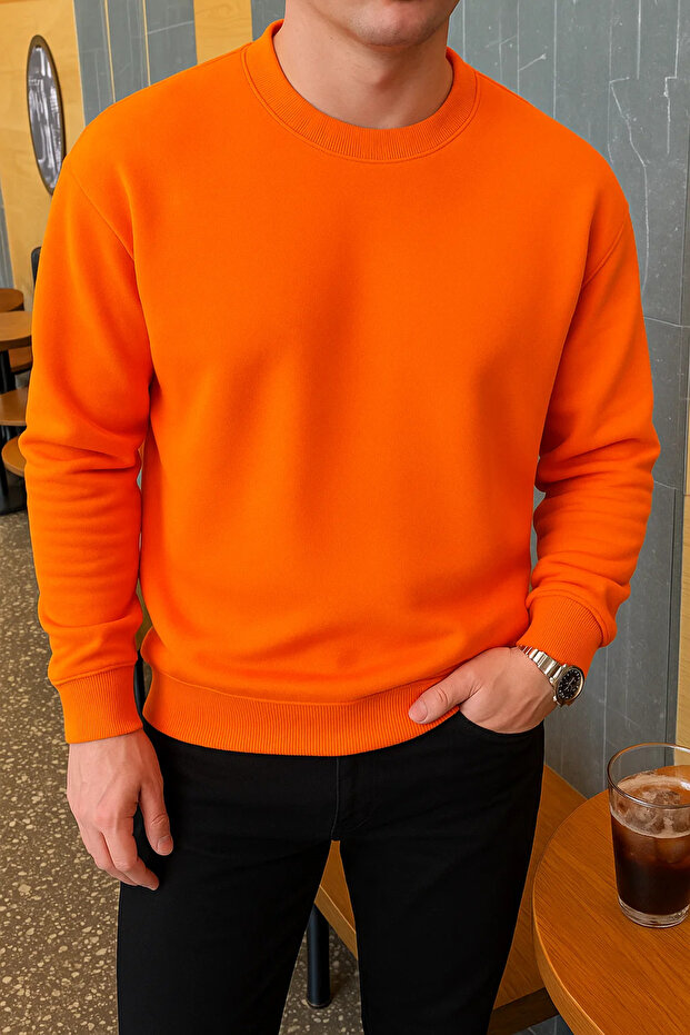 Men's Relax Fit Winter Orange Basic Sweater