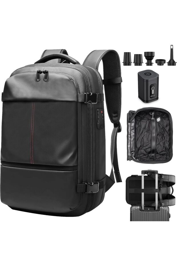 حقيبة ظهر Celpack Air Pack Vacuum Backpack مع مضخة، حقيبة ظهر مضادة للسرقة للسفر والكمبيوتر المحمول، لون أسود، مقاس كبير