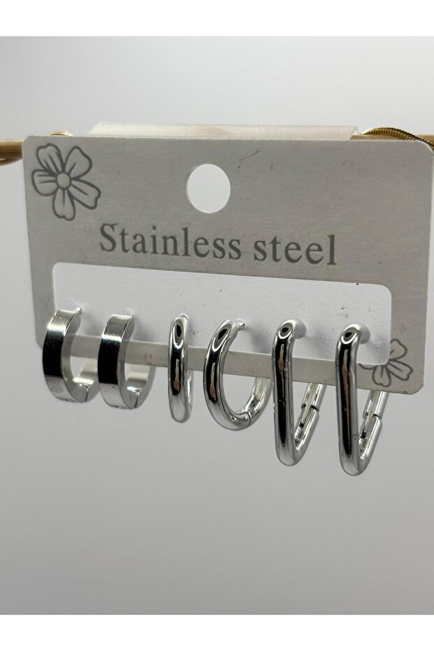 Steel Silver Colortriangle Earrings