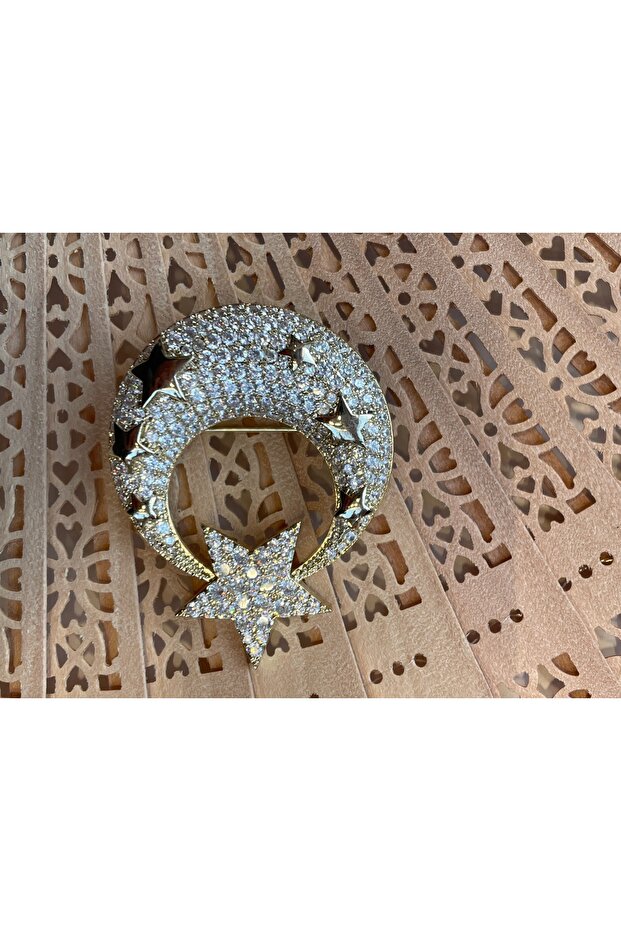 Ay yıldız taşlı broş - 2