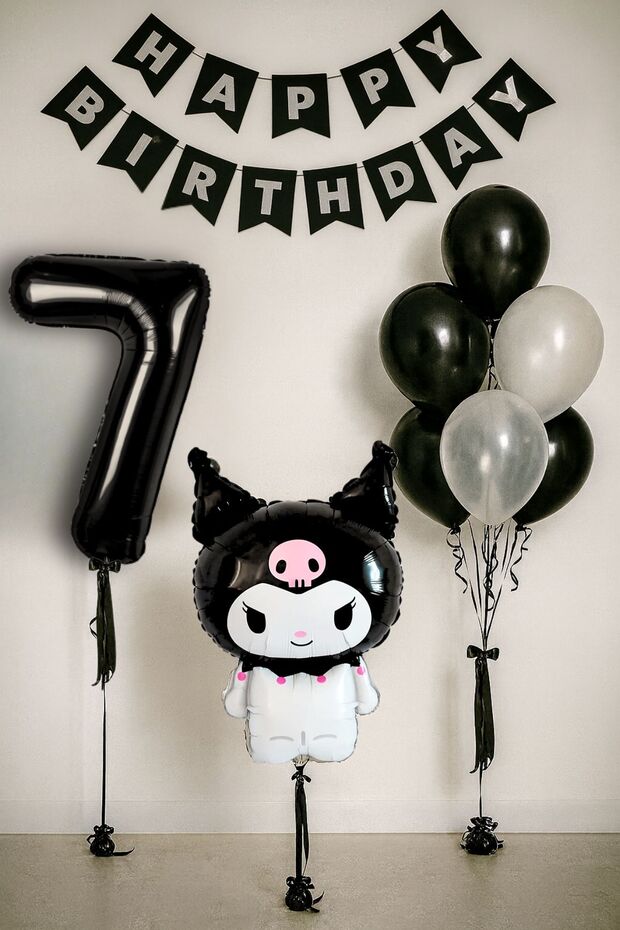 Kuromi Balloon 7Th Birthday Set Sanrio Black Number Transparent Balloon Helium Compatible Flying Balloon