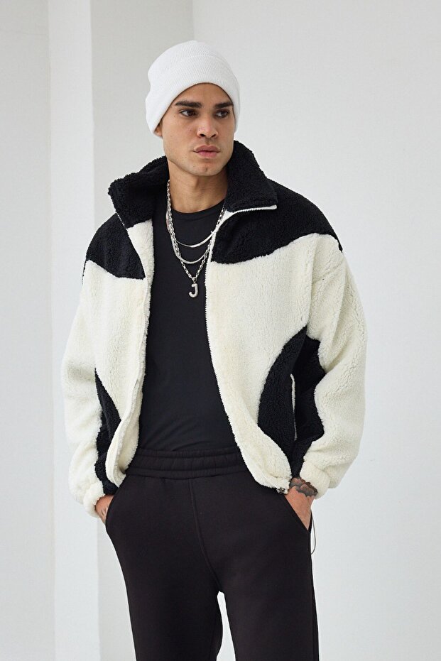 Garnili Oversize Çift Renk Peluş Mont - 3