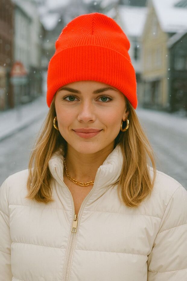 Neon Orange Basic Unisex Beanie - 1