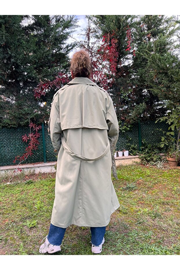 Oversize Rahat Kalıp Büyük Beden Astarlı Trençkot - 4