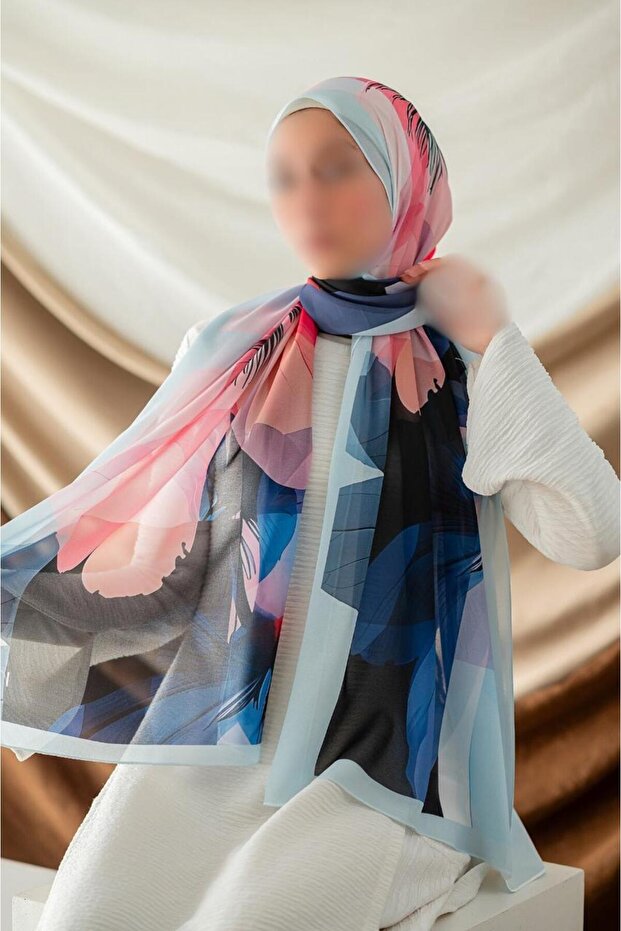 Luxury chiffon veil with a modern floral design