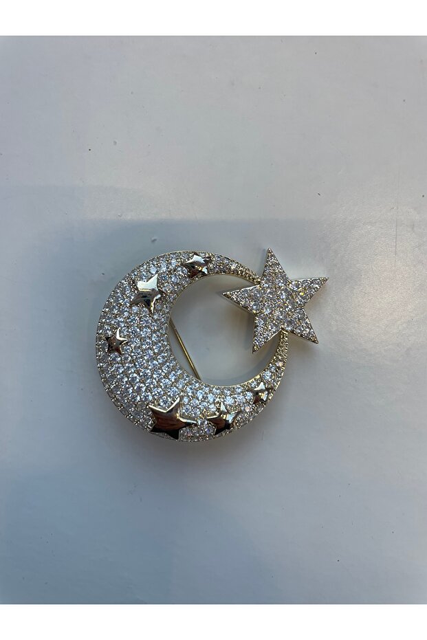 Ay yıldız taşlı broş - 3