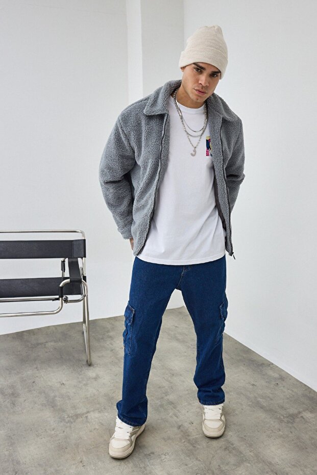 Astarlı Fermuarlı Oversize Peluş Mont - 4