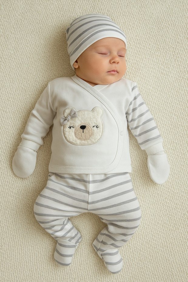 Newborn Baby 5-Piece Hospital Release Set – 100% Cotton – Embroidered – Special Box for First Day