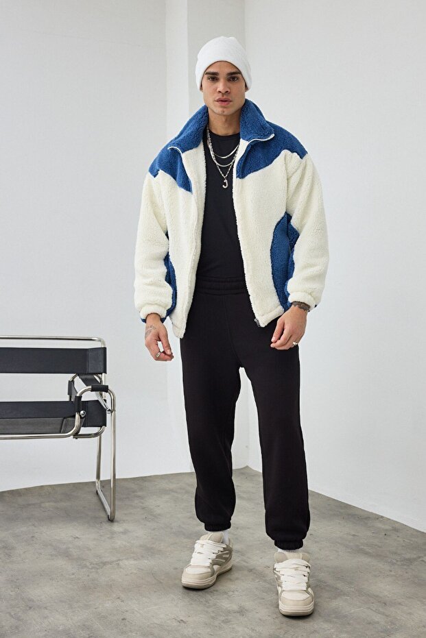 Garnili Oversize Çift Renk Peluş Mont - 7