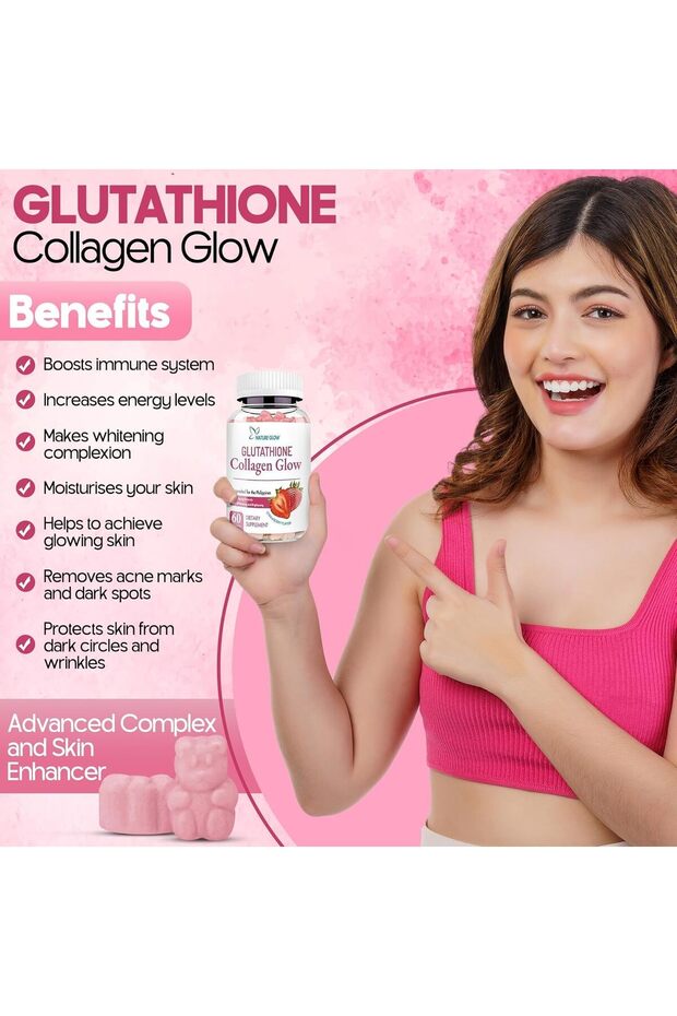 KAIRVI Glutathione Collagen Glow Gummies, Strawberry, 60 Count