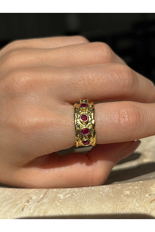 خاتم من الحجر الطبيعي قابل للتعديل من الذهب - 1