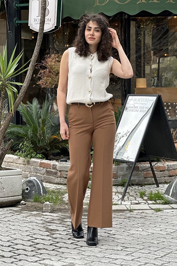 Women's Gold Large Belt Palazzo Pants