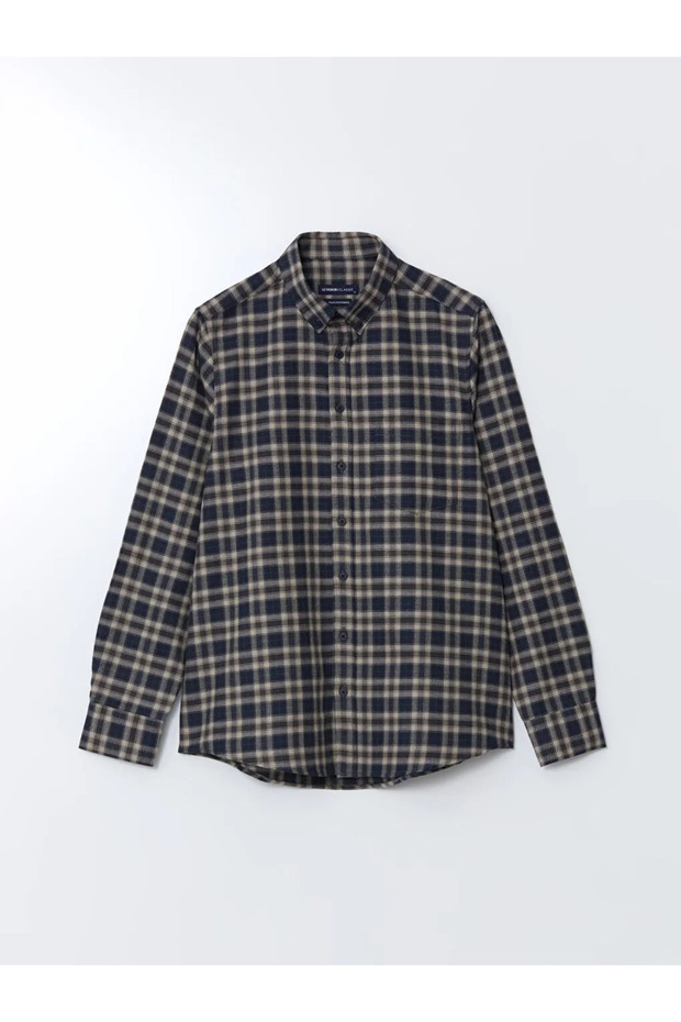 Regular Fit Uzun Kollu Ekose Gabardin Erkek Gömlek - 6
