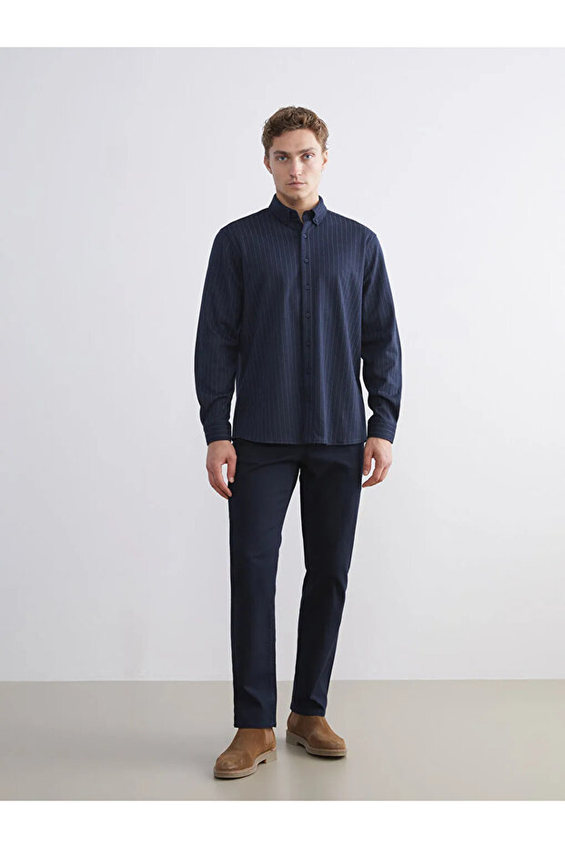 Regular Fit Uzun Kollu Çizgili Erkek Gömlek - 2