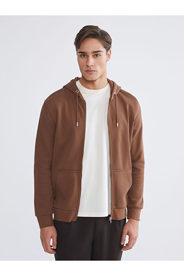 Mg trenden brown Hooded long sleeve men's zippered sweatshirt