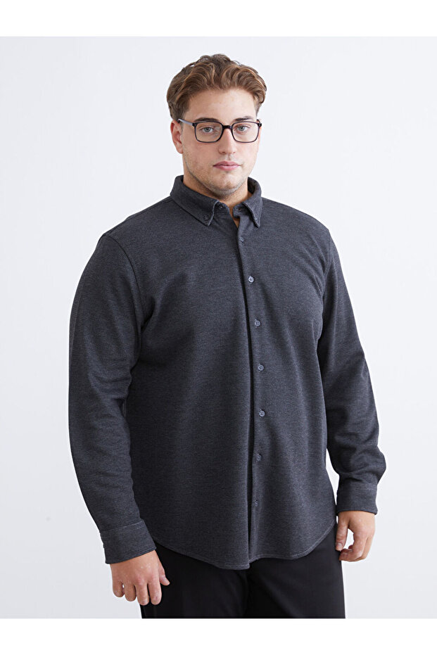 Anthracite Plus Size Regular Fit Long Sleeve Men's Shirt