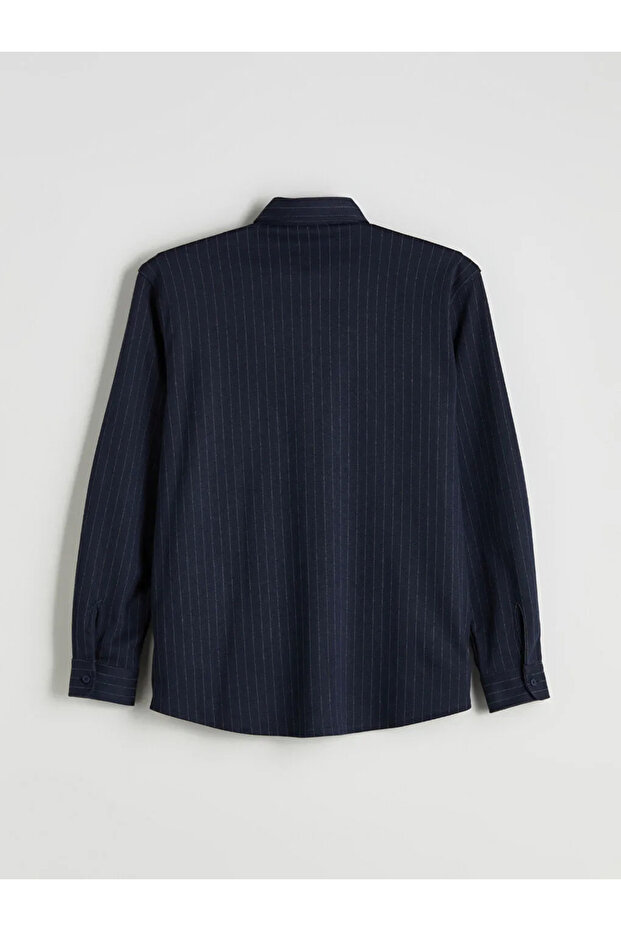 Regular Fit Uzun Kollu Çizgili Erkek Gömlek - 5