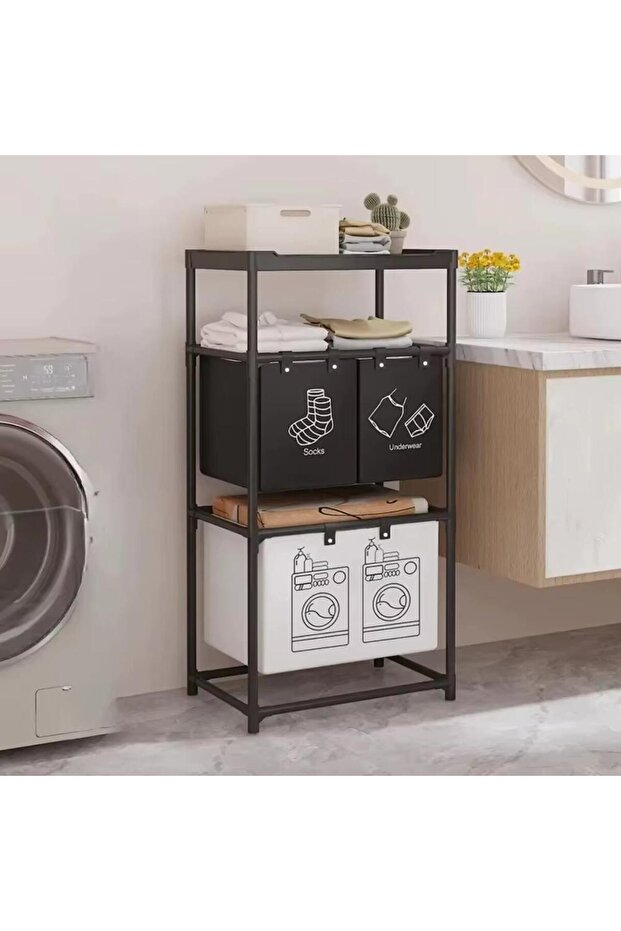 سلة ملابس متعددة الوظاىف مع رف - 1