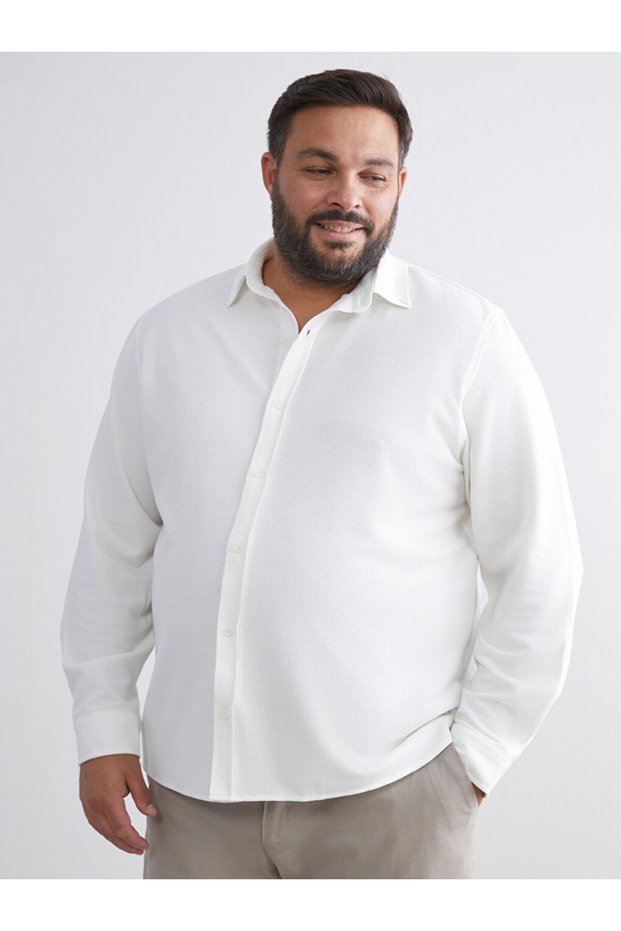 Ozmarka New Season White Large Size Slim Fit Long Sleeve Men's Shirt