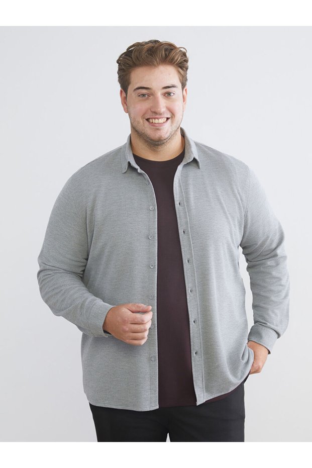 Gray Plus Size Slim Fit Long Sleeve Men's Shirt
