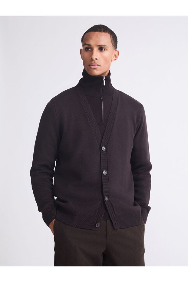 Mg Trenden Brown Standard Fit V-Neck Men's Knitwear Cardigan