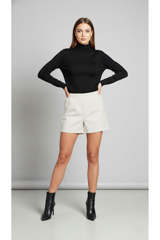 Women's Off-White Faux Leather Shorts