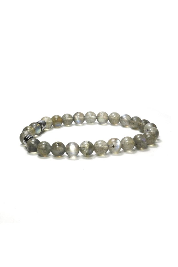 Natural Stone Bracelet with Labradorite & Hematite Detail